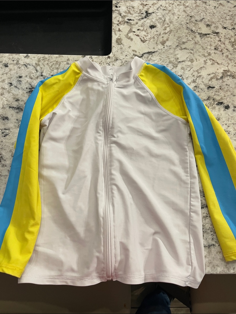 Kids White, Yellow & Blue Zip-Front Rash Guard